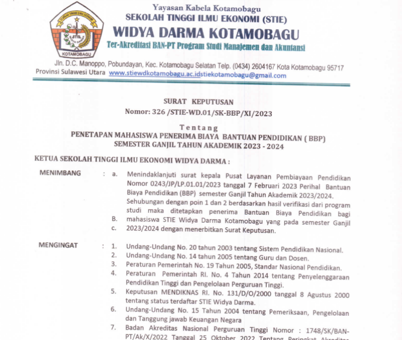 SK PENETAPAN BANTUAN BIAYA PENDIDIKAN ( BBP)